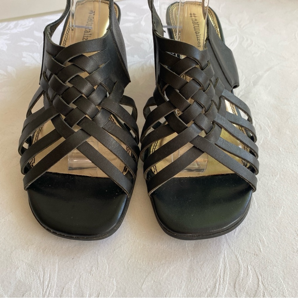 Naturalizer Black Leather Woven Sandals Size 7.5 - Picture 4 of 12